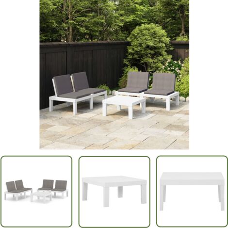 The Living Store 3-tlg. Garten-Lounge-Set mit Kissen Kunststoff Weiß - Gartensitzgruppe - Lounge Set - Gartenmöbel - Outdoor Möbel - Plastikmöbel