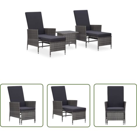 The Living Store 3-tlg. Garten-Lounge-Set mit Kissen Poly Rattan Grau - Garten Lounge Set - Loungeset - Gartenmöbeln - Rattan Möbel - Außenbereich