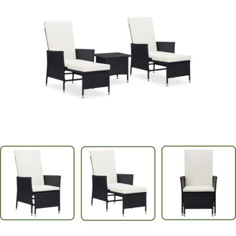 The Living Store 3-tlg. Garten-Lounge-Set mit Kissen Poly-Rattan Schwarz - Gartensessel - Lounge Set - Rattan Möbel - Gartenmöbel - Außenbereich