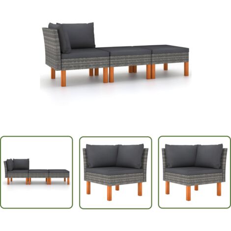The Living Store 3-tlg. Garten-Lounge-Set Poly Rattan und Eukalyptus Massivholz - Gartenmöbeln - Lounge-Set - Rattan Gartenmöbel - Outdoor Sofa - Gartenecke