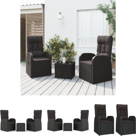 The Living Store - 3-tlg. Garten-Lounge-Set Schwarz Poly Rattan & Stahl
