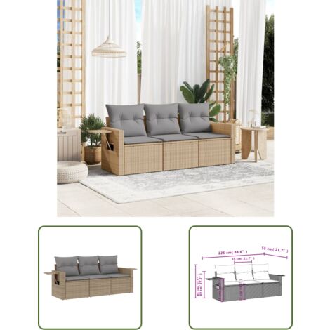 The Living Store 3-tlg. Garten-Sofagarnitur mit Kissen Beige Poly Rattan - Gartenmöbel - Outdoor Möbel - Rattan Gartenset - Lounge Set - Sofasitzgruppe