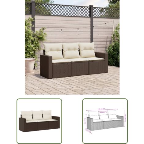 The Living Store 3-tlg. Garten-Sofagarnitur mit Kissen Braun Poly Rattan - Gartensorte - Outdoor Möbel - Gartenlounge - Rattan Sofa - Lounge Set