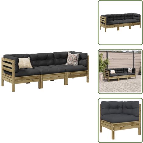 The Living Store 3-tlg. Garten-Sofagarnitur mit Kissen Kiefernholz Imprägniert - Kiefernholz