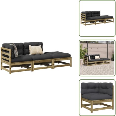 The Living Store 3-tlg. Garten-Sofagarnitur mit Kissen Kiefernholz Imprägniert - Kiefernholz