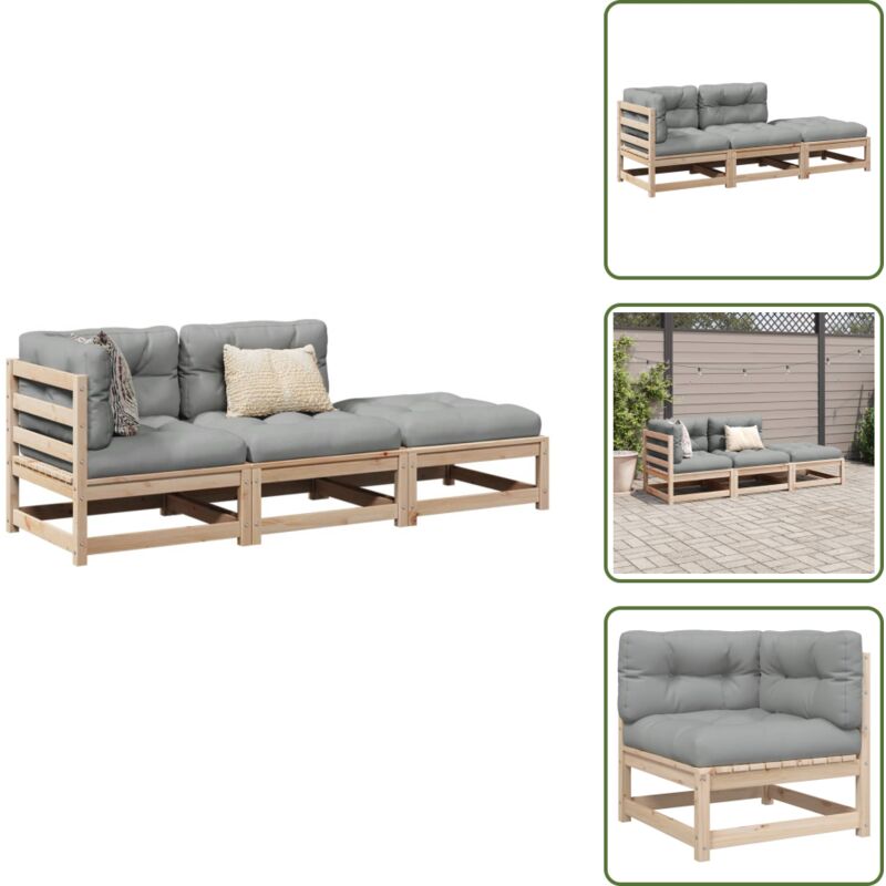 Vidaxl 3-tlg. Garten-sofagarnitur Mit Kissen Massivholz Kiefer - Gartengestell - Gartenmöbelset - Kiefernholzmöbel - Gartenlounge - Esszimmergarnitur - The