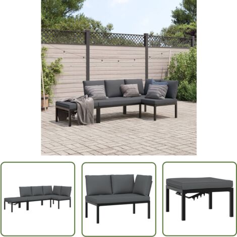 The Living Store 3-tlg. Garten-Sofagarnitur mit Kissen Schwarz Aluminium - Gartenmöbel - Outdoor Möbel - Lounge Set - Esszimmergarnitur - Balkonmöbel