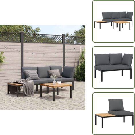 The Living Store 3-tlg. Garten-Sofagarnitur mit Kissen Schwarz Aluminium - Gartensortiment - Gartenmöbeln - Outdoor Möbel - Lounge Set - Esszimmergarnitur