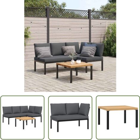 The Living Store 3-tlg. Garten-Sofagarnitur mit Kissen Schwarz Aluminium - Gartensortiment - Gartenmöbelset - Outdoor Möbel - Balkonmöbel - Esstischgarnitur