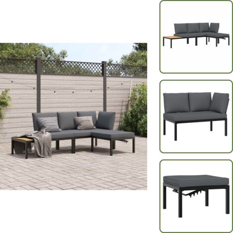 The Living Store 3-tlg. Garten-Sofagarnitur mit Kissen Schwarz Aluminium - Gartensortiment - Gartenmöbelset - Outdoor Möbel - Balkonmöbel - Lounge Set