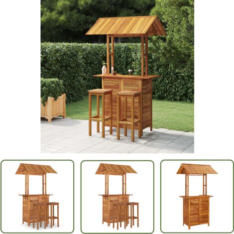 The Living Store 3-tlg. Gartenbar-Set Massivholz Akazie - Gartensets - Gartenbar - Holzmöbel - Esszimmergarnitur - Outdoor Möbel