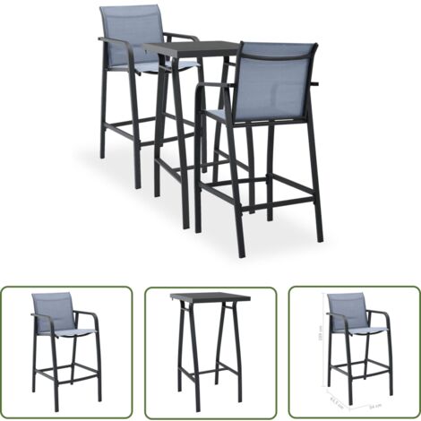The Living Store 3-tlg. Gartenbar-Set Schwarz und Grau - Gartensofa - Esstisch Aus Glas - Outdoor Möbel - Balkonmöbel - Terrassenmöbel