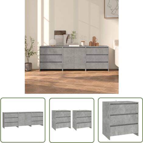 The Living Store 3-tlg. Sideboard Betongrau Holzwerkstoff - Sideboard - Wohnzimmermöbel - Schrank - Regal - Aufbewahrung