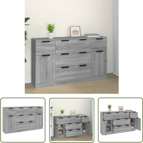 The Living Store 3-tlg. Sideboard-Set Grau Sonoma Holzwerkstoff - Sideboard - Wohnzimmermöbel - Holzwerkstoff - Grau Sonoma - Modernes Design