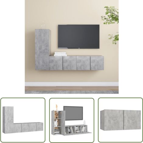 The Living Store 3-tlg. TV-Schrank-Set Betongrau Holzwerkstoff - TV Schrank Set - Hängender TV Schrank - Wohnwand Regal - Betongrau Möbel - Holzwerkstoff Möbel