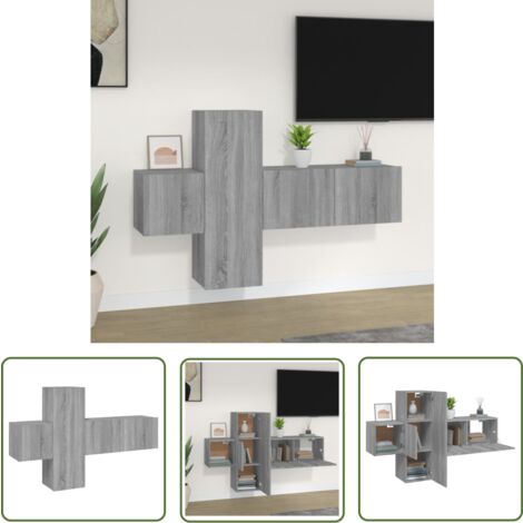 The Living Store 3-tlg. TV-Schrank-Set Grau Sonoma Holzwerkstoff - TV-Schrank - Holzwerkstoff - Grauer Fernsehtisch - Wohnzimmermöbel - Wandmontage