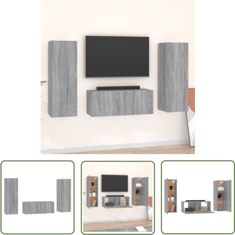 The Living Store 3-tlg. TV-Schrank-Set Grau Sonoma Holzwerkstoff - TV-Schrank - Holzwerkstoff Möbel - Grauer Fernsehtisch - Wandmontierte Regale - Wohnzimmer Dekoration