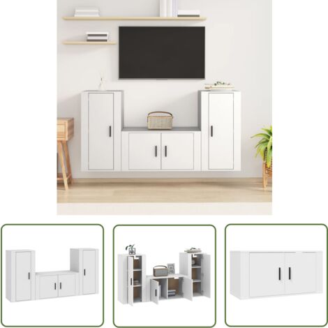 The Living Store 3-tlg. TV-Schrank-Set Weiß Holzwerkstoff - TV-Schrank - Holzwerkstoff Möbel - Wohnzimmer Dekoration - Wandmontage Regal - Fernsehtisch