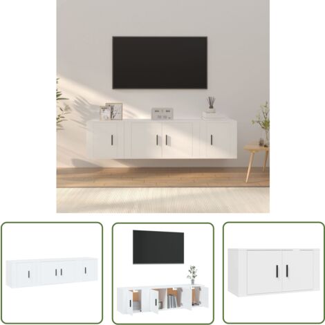 The Living Store 3-tlg. TV-Schrank-Set Weiß Holzwerkstoff - TV-Schrank - Holzwerkstoff Möbel - Wohnzimmer Dekoration - Wandmontage Regal - Weißer TV Stand