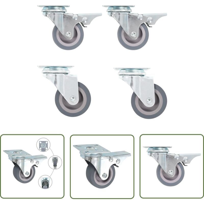 The Living Store - 4 pcs Roulettes pivotantes 50 mm - Roulettes Pivotantes - Roulettes De Meuble - Chariots - Accessoires De Rangement - Roues