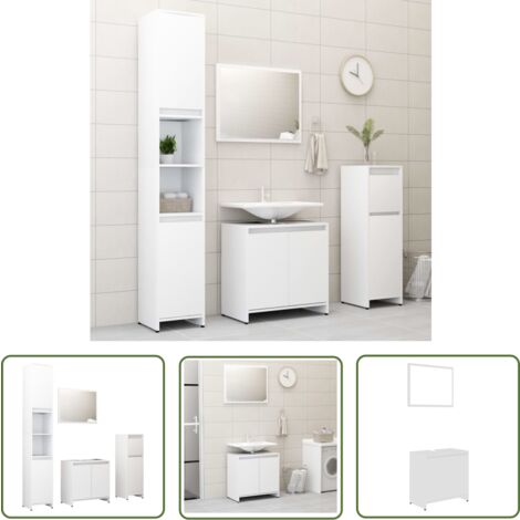 The Living Store 4-tlg. Badmöbel-Set Weiß Holzwerkstoff - Badmöbel-Set - Badezimmermöbel - Holzwerkstoff - Weißes Badmöbel - Spiegelschrank