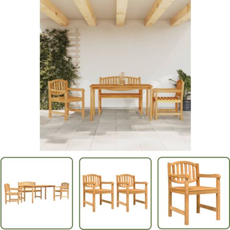 The Living Store 4-tlg. Garten-Essgruppe Massivholz Teak - Gartenmöbel - Essgruppe - Teakholz - Gartentisch - Gartensessel