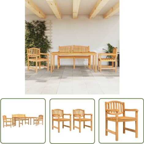 The Living Store 4-tlg. Garten-Essgruppe Massivholz Teak - Gartenmöbel Set - Holztisch - Gartenbank - Gartensessel - Teakholz