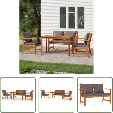 The Living Store 4-tlg. Garten-Essgruppe mit Kissen Massivholz Akazie - Gartenbank - Gartentisch - Gartenstuhl - Holztisch - Akasienholzmöbel
