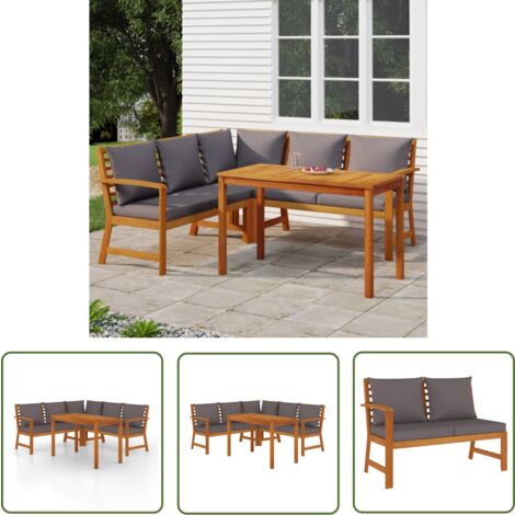 The Living Store 4-tlg. Garten-Essgruppe mit Kissen Massivholz Akazie - Gartenmöbel - Essgruppe - Holztisch - Akasieholzmöbel - Gartenset