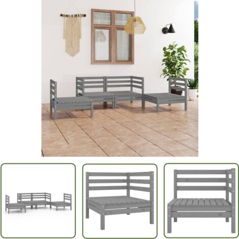 The Living Store 4-tlg. Garten-Lounge-Set Grau Kiefer Massivholz - Gartenmöbeln - Loungemöbel - Gartenloungeset - Rattan Möbel - Outdoor Furniture
