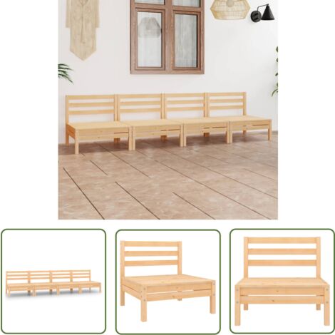 The Living Store 4-tlg. Garten-Lounge-Set Kiefer Massivholz - Gartensofa - Loungesessel - Gartenmöbeln - Rattan Möbel - Holz Gartenmöbel