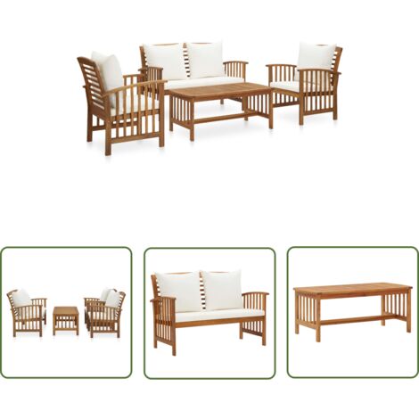The Living Store 4-tlg. Garten-Lounge-Set mit Auflagen Massivholz Akazie - Gartensessel - Gartentisch - Gartenbank - Lounge Set - Holz Gartenmöbel