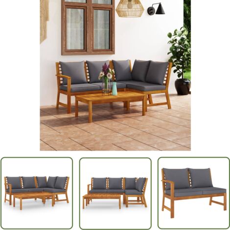 The Living Store 4-tlg. Garten-Lounge-Set mit Auflagen Massivholz Akazie - Gartensitzgarnitur - Loungemöbel - Gartenmöbel Set - Holz Lounge Set - Akasieholzmöbel