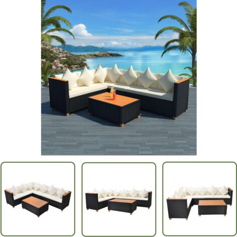 The Living Store 4-tlg. Garten-Lounge-Set mit Auflagen Poly Rattan Schwarz - Gartenloungeset - Rattan Möbel - Outdoor Lounge - Gartenmöbel - Balkonmöbel