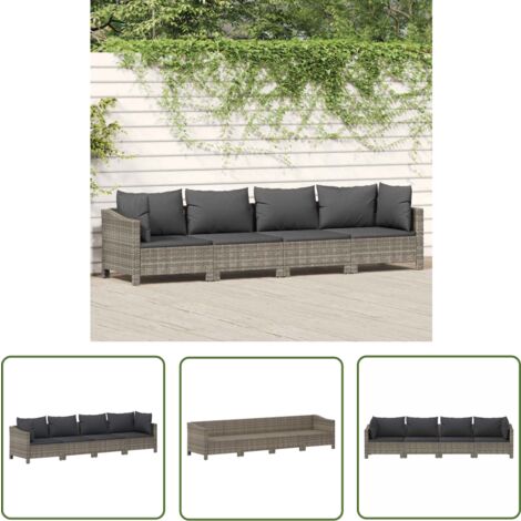 The Living Store 4-tlg. Garten-Lounge-Set mit Kissen Grau Poly Rattan - Gartenloungeset - Rattan Möbel - Outdoor Möbel - Loungemöbel - Gartenmöbel Set