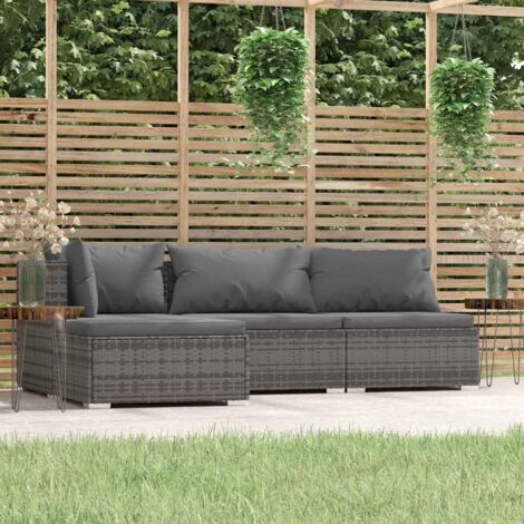 The Living Store 4-tlg. Garten-Lounge-Set mit Kissen Grau Poly Rattan - Gartensortiment - Lounge Set - Outdoor Möbel - Gartenmöbel - PE-Rattan