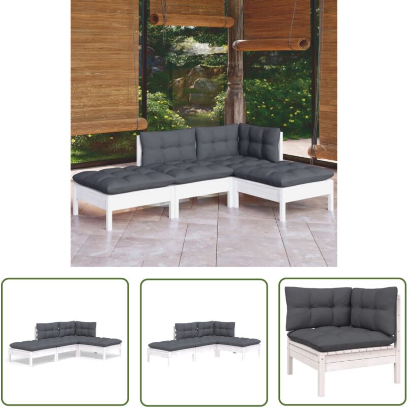 Vidaxl 4-tlg. Garten-lounge-set Mit Kissen Kiefer Massivholz - Garten Lounge Set - Kiefernholzmöbel - Outdoor Möbel - Gartengeräte - Terrasse Dekoration -