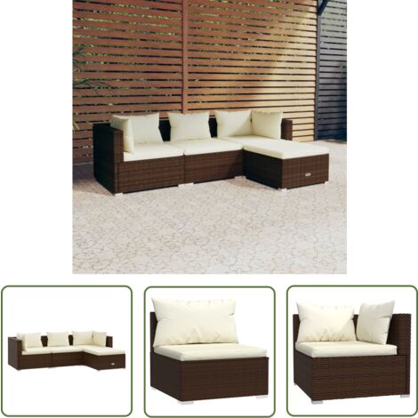 The Living Store 4-tlg. Garten-Lounge-Set mit Kissen Poly Rattan Braun - Gartensofa - Lounge Set - Outdoor Möbel - Gartenmöbeln - PE-Rattan
