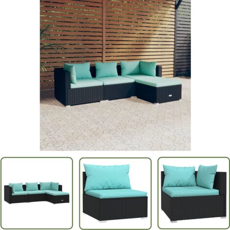 The Living Store 4-tlg. Garten-Lounge-Set mit Kissen Poly Rattan Schwarz - Gartensofas - Lounge Set - Outdoor Möbel - Gartenmöbel - Rattan Gartenmöbel