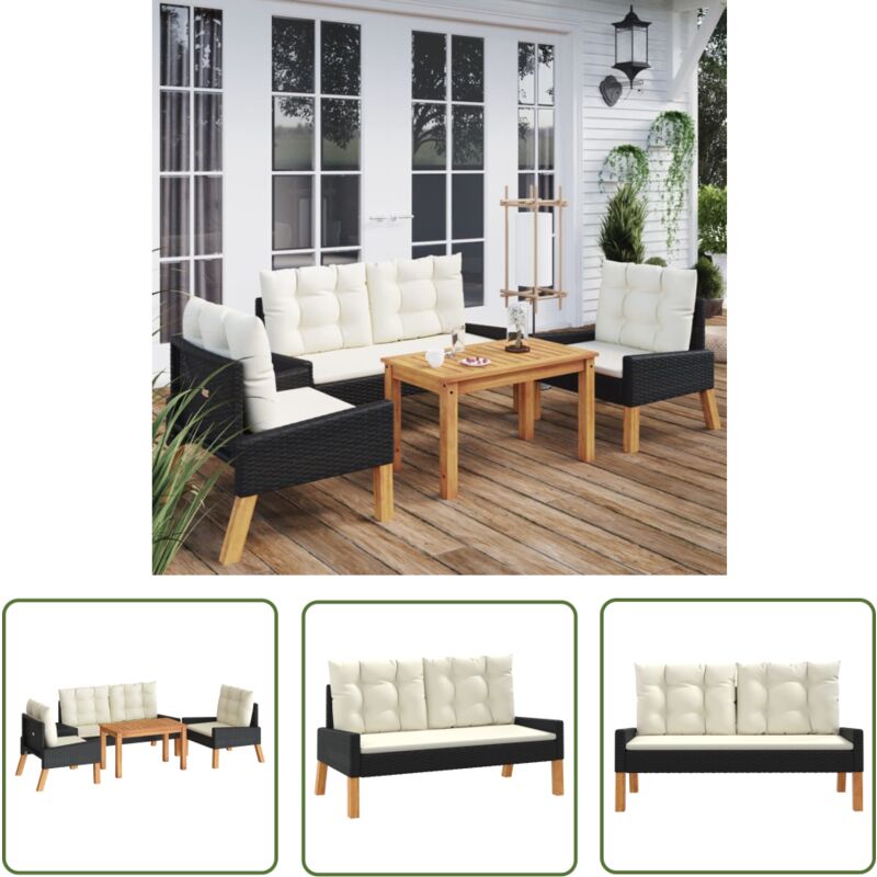 The Living Store 4-tlg. Garten-lounge-set Mit Kissen Poly Rattan&massivholz - Gartensofa - Lounge Set - Gartenmöbeln - Outdoor Möbel - Rattan Gartenmöbel - The