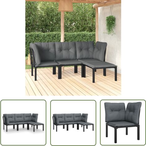 The Living Store 4-tlg. Garten-Lounge-Set Schwarz und Grau Poly Rattan - Gartengeräte - Gartenmöbel - Loungesessel - Outdoor Möbel - Rattanmöbel