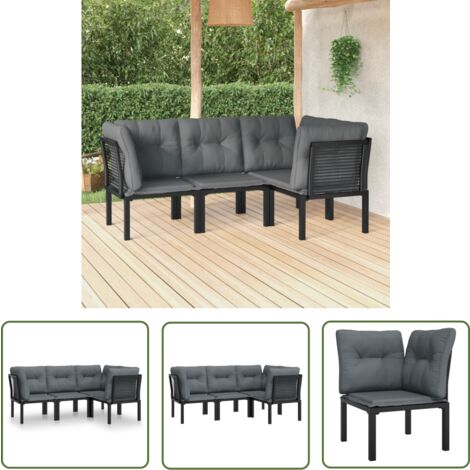 The Living Store 4-tlg. Garten-Lounge-Set Schwarz und Grau Poly Rattan - Gartenzubehör - Gartenloungeset - Loungesessel - Outdoor Möbel - Gartenmöbel