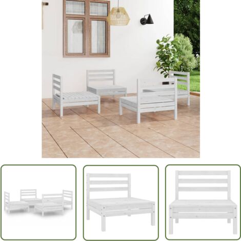 The Living Store 4-tlg. Garten-Lounge-Set Weiß Kiefer Massivholz - Gartenmöbel - Loungesessel - Gartenloungeset - Outdoor Möbel - Rattan Sessel