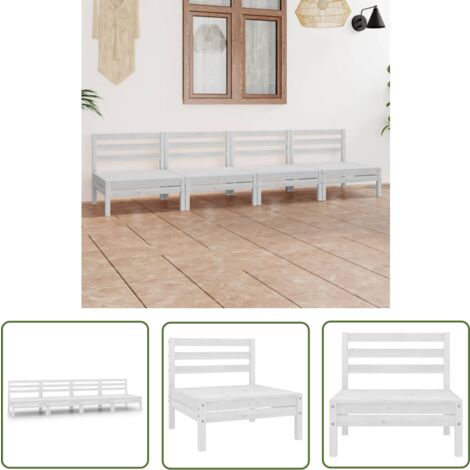 The Living Store 4-tlg. Garten-Lounge-Set Weiß Kiefer Massivholz - Gartensofa - Loungesessel - Gartenmöbeln - Holztisch - Outdoor Möbel