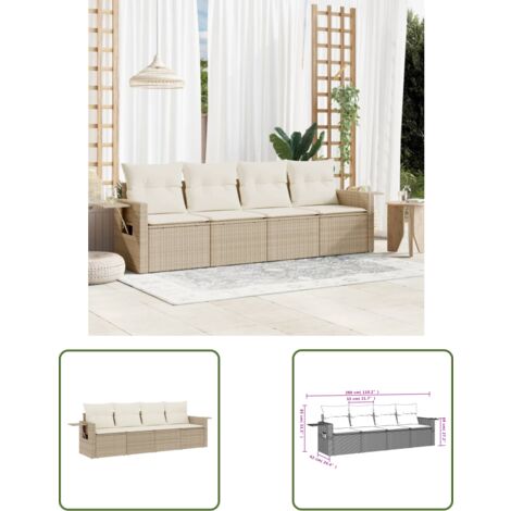 The Living Store 4-tlg. Garten-Sofagarnitur mit Kissen Beige Poly Rattan - Gartenmöbel - Sofasitzgruppe - PE-Rattan Möbel - Outdoor Furniture - Lounge Set