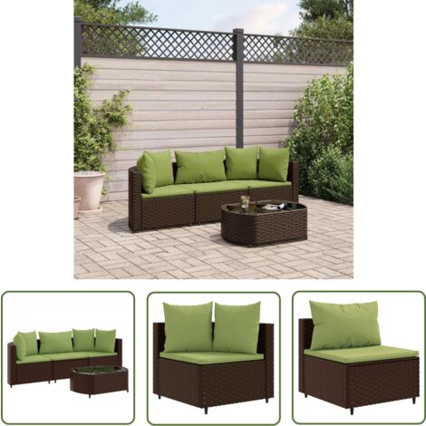The Living Store 4-tlg. Garten-Sofagarnitur mit Kissen Braun Poly Rattan - Gartengestelle - Gartenmöbelset - PE-Rattan Möbel - Outdoor Sofa - Lounge Set