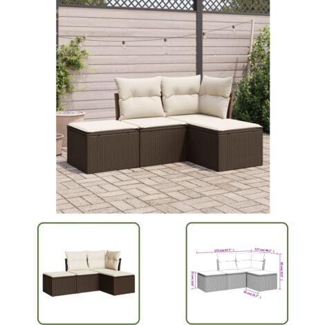 The Living Store 4-tlg. Garten-Sofagarnitur mit Kissen Braun Poly Rattan - Gartenmöbel - Esszimmergarnituren - Outdoor Möbel - Lounge Set - Rattan Sofa
