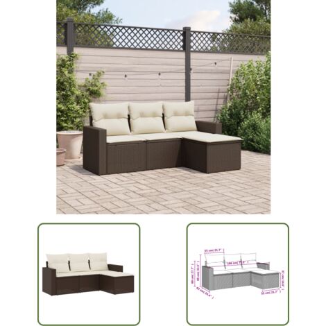 The Living Store 4-tlg. Garten-Sofagarnitur mit Kissen Braun Poly Rattan - Gartensofa - Outdoor Möbel - Gartenmöbel Set - Lounge Sofa - Rattan Gartenmöbel