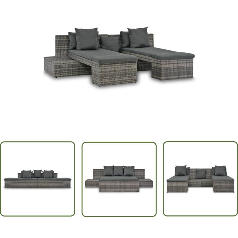 Doc&Et² The Living Store 4-tlg. Garten-Sofagarnitur Mit Kissen Grau Poly Rattan - Lounge Möbel - Gartenmöbel - Sofa Set - Rattan Gartenmöbel - Outdoor