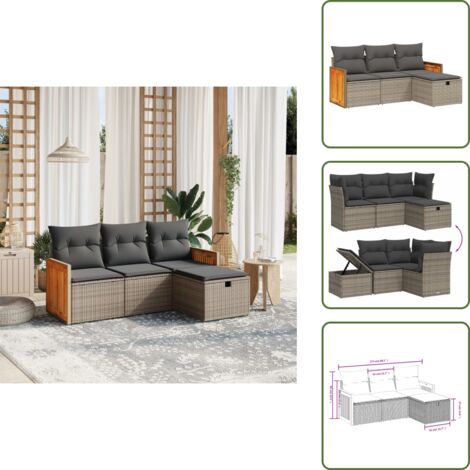 The Living Store 4-tlg. Garten-Sofagarnitur mit Kissen Grau Poly Rattan - Gartensorganisation - Outdoor-Lounge - Gartenmöbelset - Lounge Set - Rattanmöbel